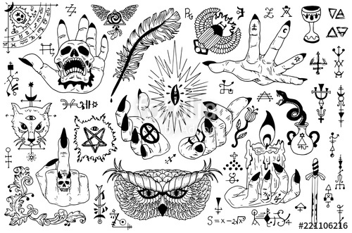 500x331 Tattoo Design Set With Gothic Icons And Mystic Symbols On White