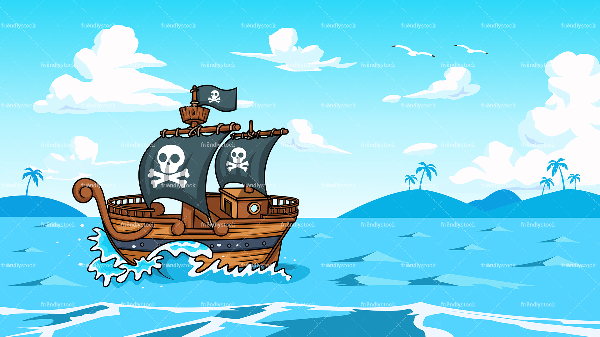 Pirate Ship Sailing The Ocean Background Cartoon Clipart 1920x1080 Pirate Ship Sailing The Ocean Background Cartoon Clipart
