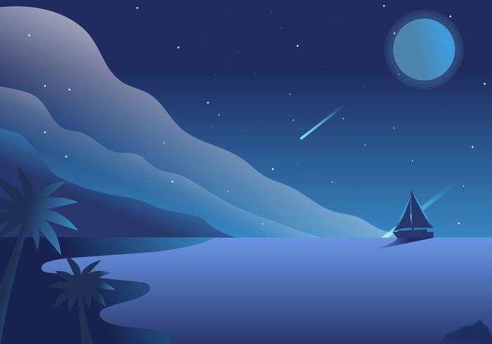 700x490 Night View Ocean Vector Background Illustration