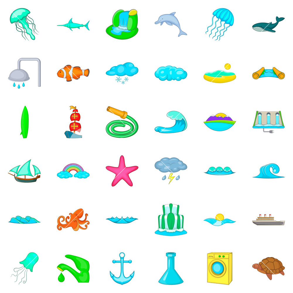 1000x1000 Ocean Icons Set Cartoon Style Of Ocean Vector Icons For Web