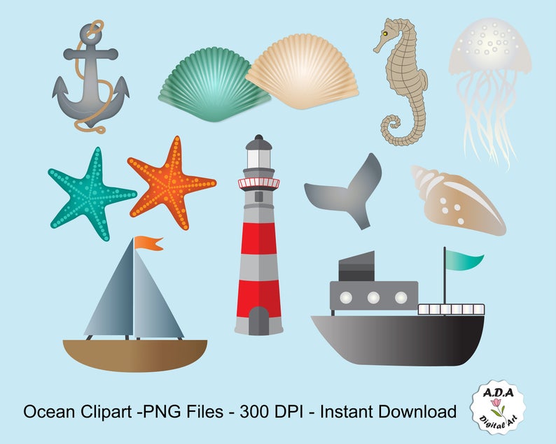 794x635 Ocean Clipart Ocean Vector Clip Art Shell Starfish Sea Etsy