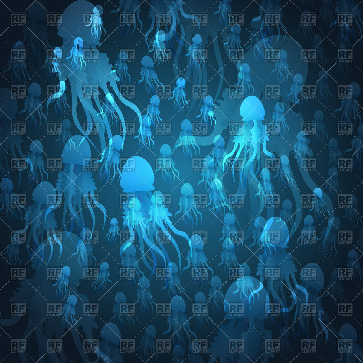 Big Flock Of Jellyfishes Swimming In The Ocean Vector Image 1200x1200 Big Flock Of Jellyfishes Swimming In The Ocean Vector Image