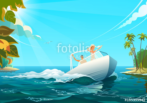People On Boat In Ocean, Vector Illustration Of Man And Woman 500x351 People On Boat In Ocean, Vector Illustration Of Man And Woman