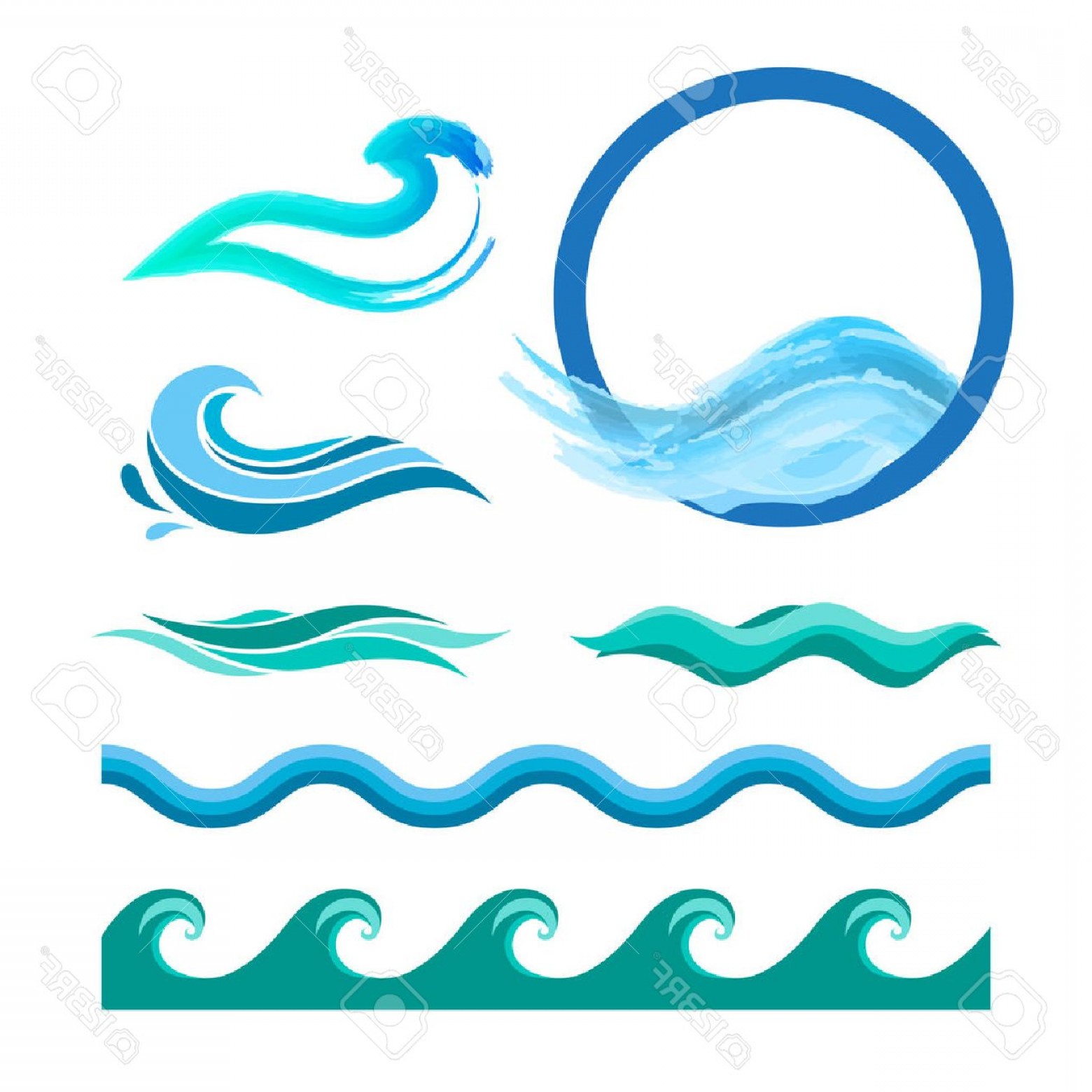 1560x1560 Photostock Vector Set Of Blue Ocean Waves Vector Logo Elements Sea