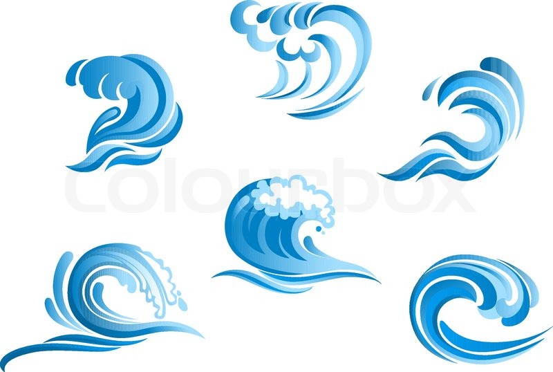 800x538 Set Of Blue Surf Ocean Waves Isolated Stock Vector Colourbox