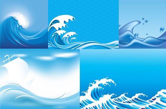 580x379 Cartoon Ocean Waves Blue Sea Wave Vector Background Material