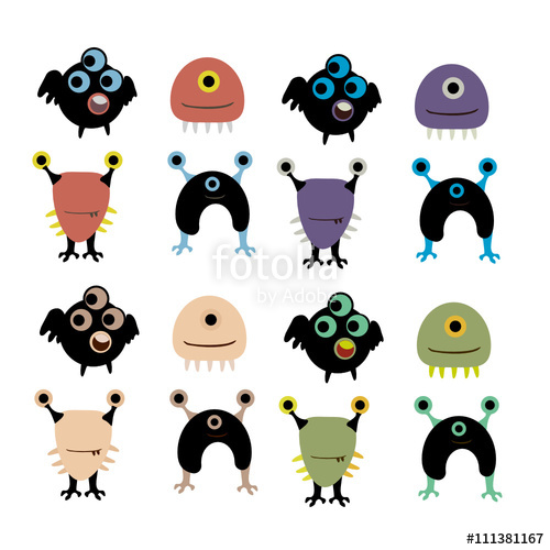 500x500 Vector Set Of Happy Children Cartoon Monsters Stock Image
