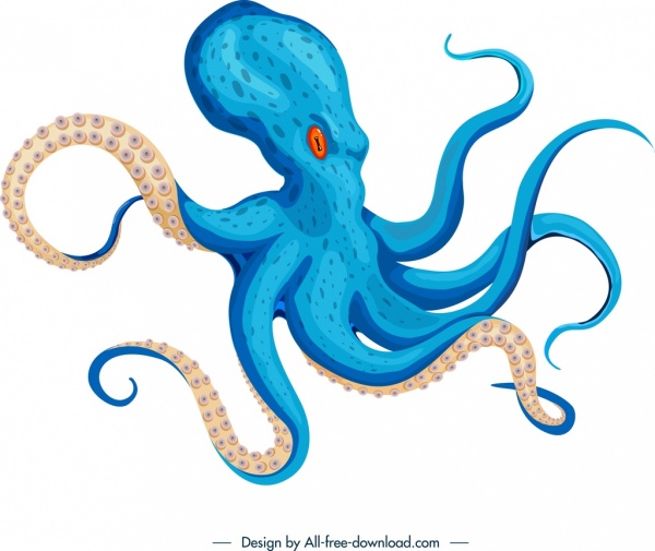 600x505 Octopus Icon Blue Design Free Vector In Adobe Illustrator