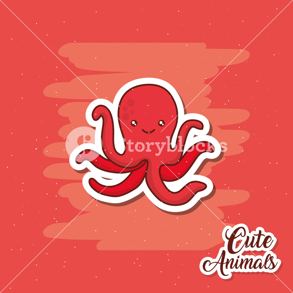 1000x1000 Cute Octopus Icon Over Red Background, Colorful Design Vector