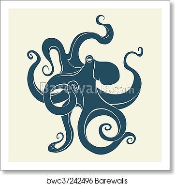 Silhouette Of Octopus Template For Labels Vector, Art Print 362x382 Silhouette Of Octopus Template For Labels Vector, Art Print