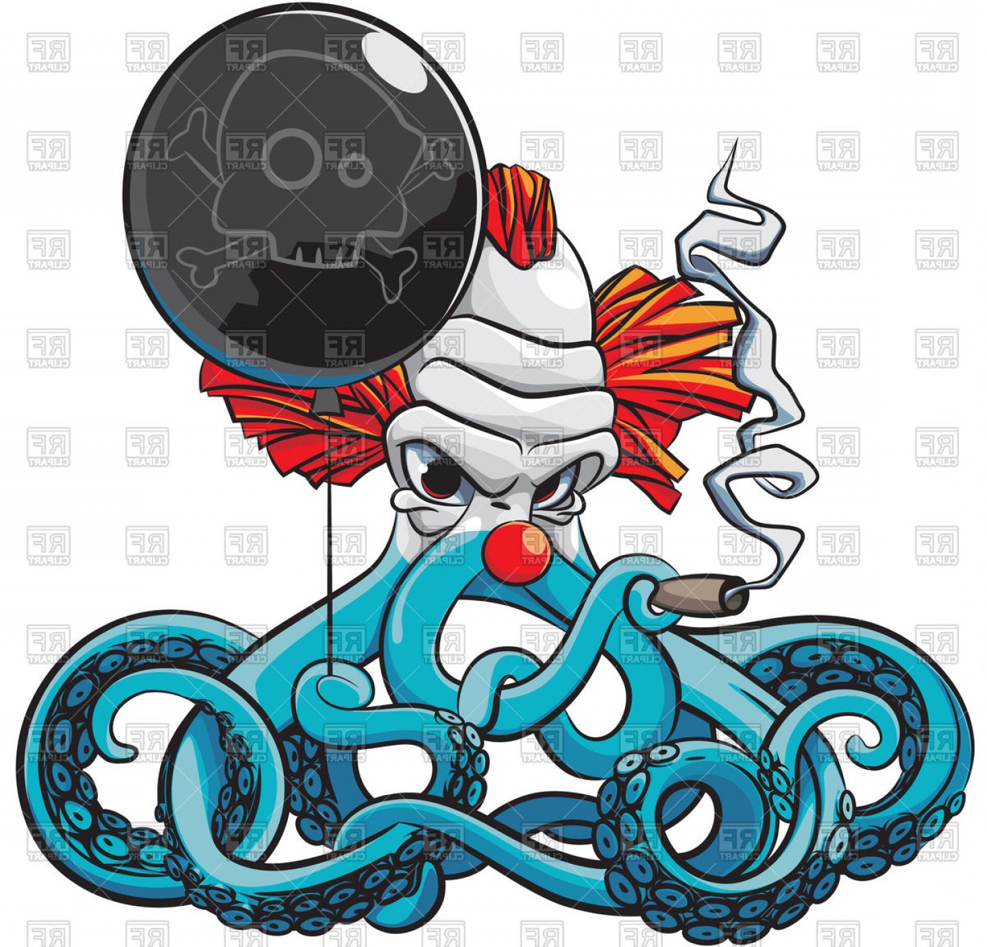 1440x1382 Octopus The Angry Clown Smoking Cigar With Black Balloon In His