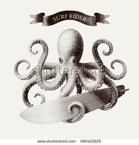 450x470 Vector Octopus Tentacles Holding A Surfboard In The Style