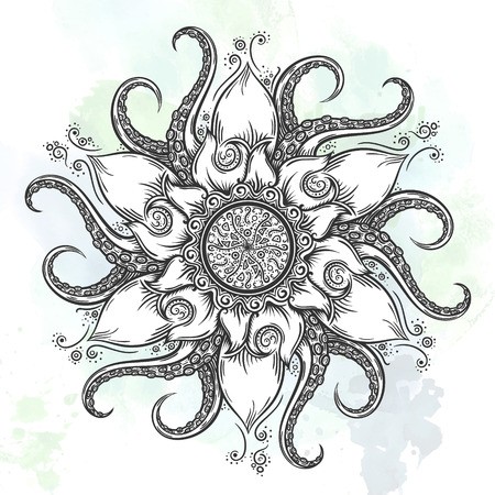 450x450 Nautical Mandala With Octopus Tentacles And Floral Elements Hand