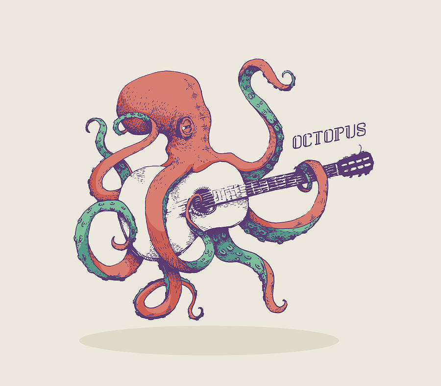 900x788 Octopus Vector Illustration Of Colored Octopus Playing Guitar