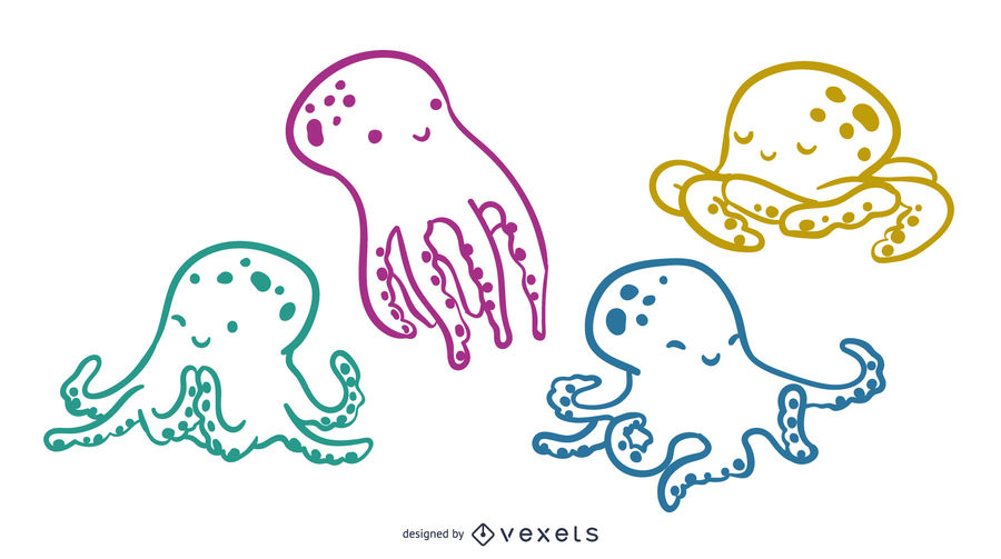900x503 Cute Octopus Stroke Illustration Set