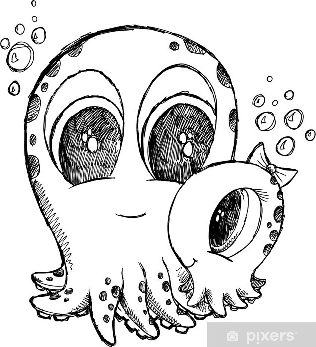 637x700 Cute Sketch Doodle Octopus Vector Art Wall Mural