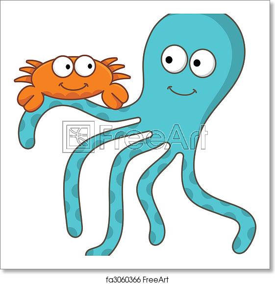 561x581 Free Art Print Of Crab With Octopus Vector Cartoon Illustration
