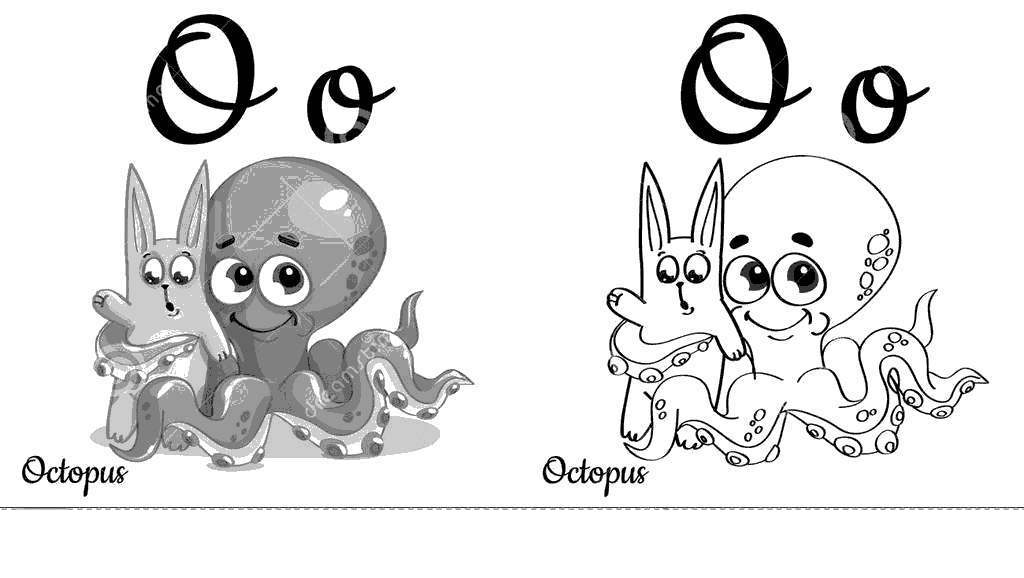 1024x578 Letter O Coloring Pages Octopus Vector
