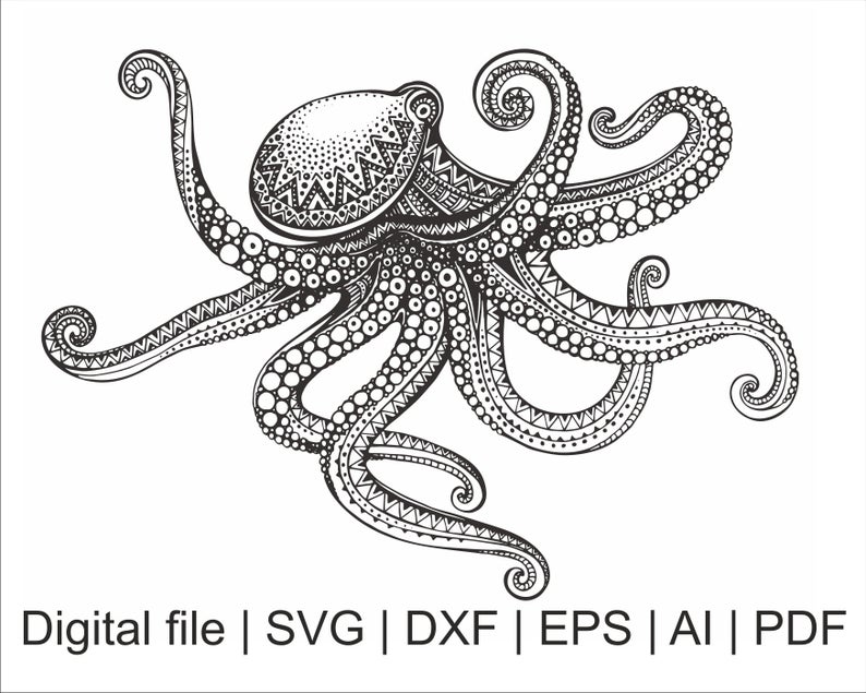 794x635 Mandala Zentangle Octopus Octopus Silhouette Etsy