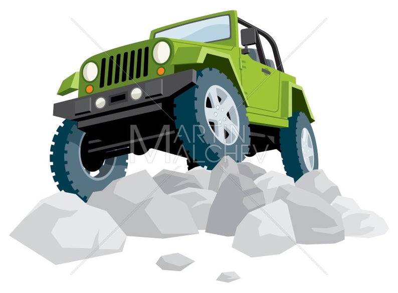 794x585 Off Road Vector Cartoon Illustration Off Road Jeep Etsy