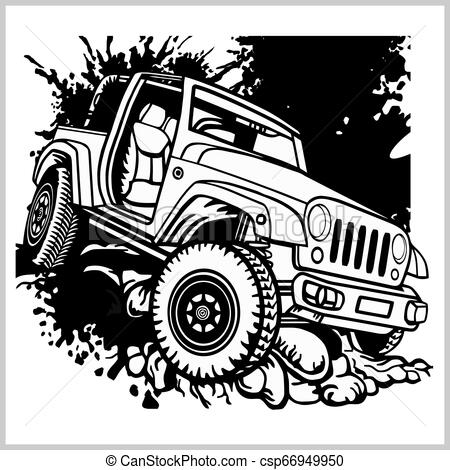 450x470 Offroad Suv Car Monochrome Template For Labels, Emblems, Badges