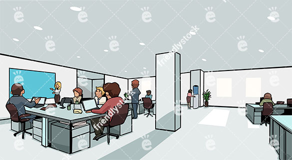 585x320 Modern Coworking Space With Busy People Working Vector Background