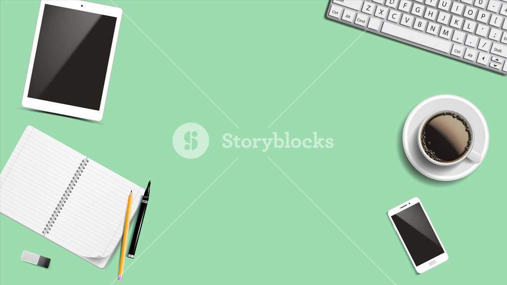 1000x563 Top View Office Workplace Background Vector Creative Desk Design