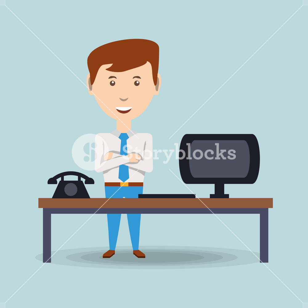 1000x1000 Cartoon Businessman Icon Over Office Background Vector
