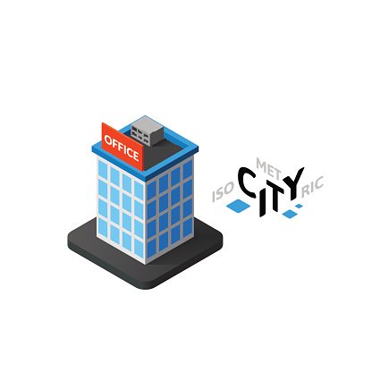 416x416 Isometric Office Building Icon, Building City Infographic Element