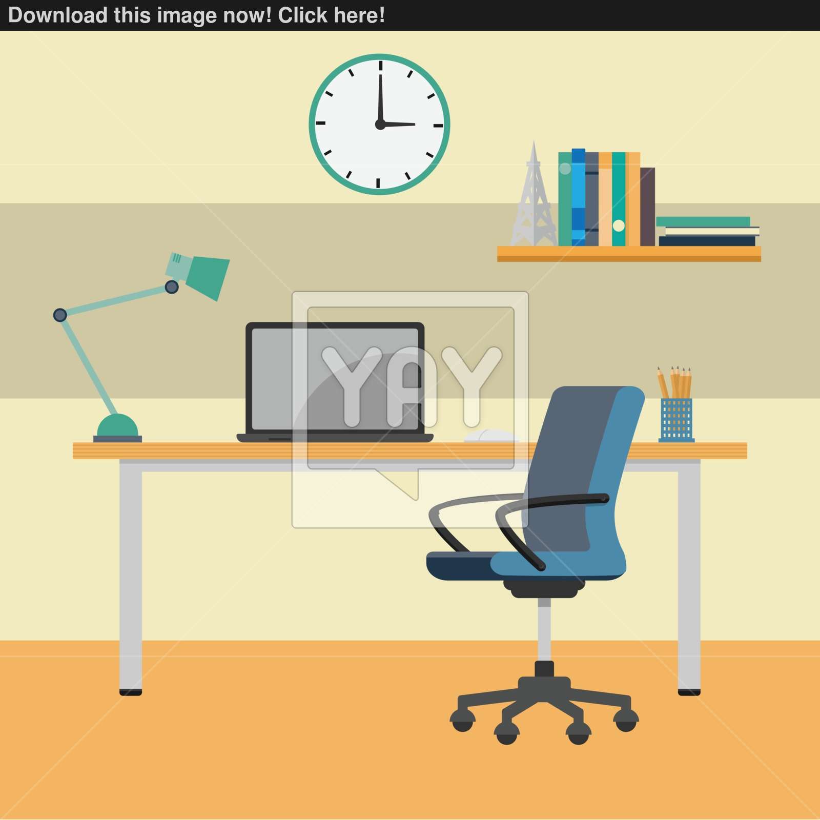 1600x1600 Home Office Working Desk Vector Flat Design Illustration Vector
