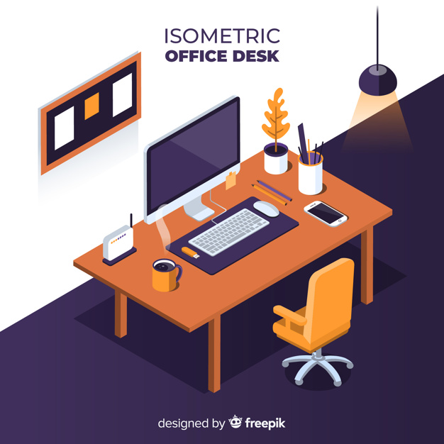 626x626 Isometric View Of Modern Office Desk Vector Free Download