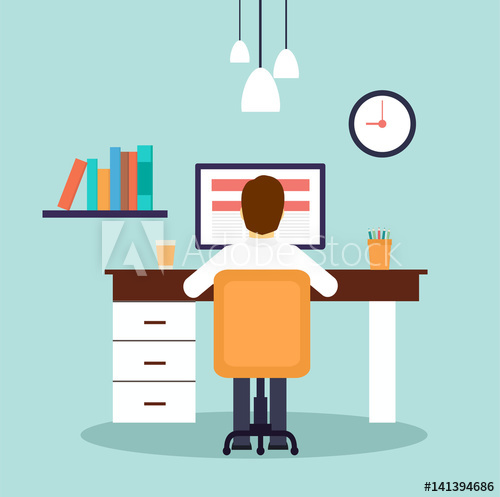 500x497 Man Working On Desktop Computer Businessman Sitting Behind