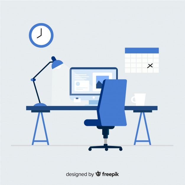 626x626 Modern Office Desk With Flat Design Free Vector Risunki V Iarkikh