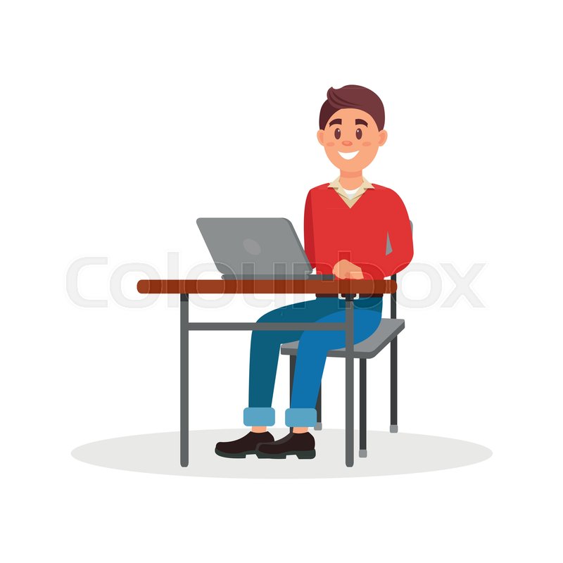 800x800 Young Smiling Man Working On Laptop Stock Vector Colourbox