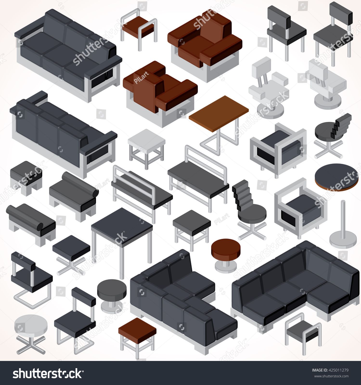 1500x1600 Isometric Office Furniture Vector Collection Set Of Various