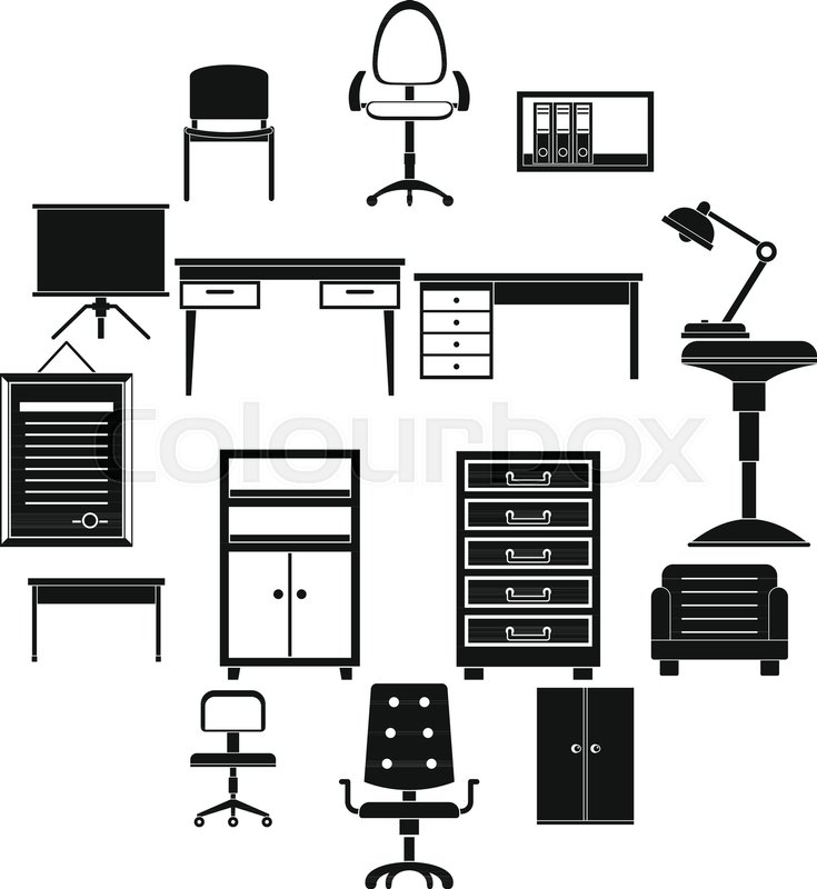 735x800 Office Furniture Icons Set Simple Stock Vector Colourbox