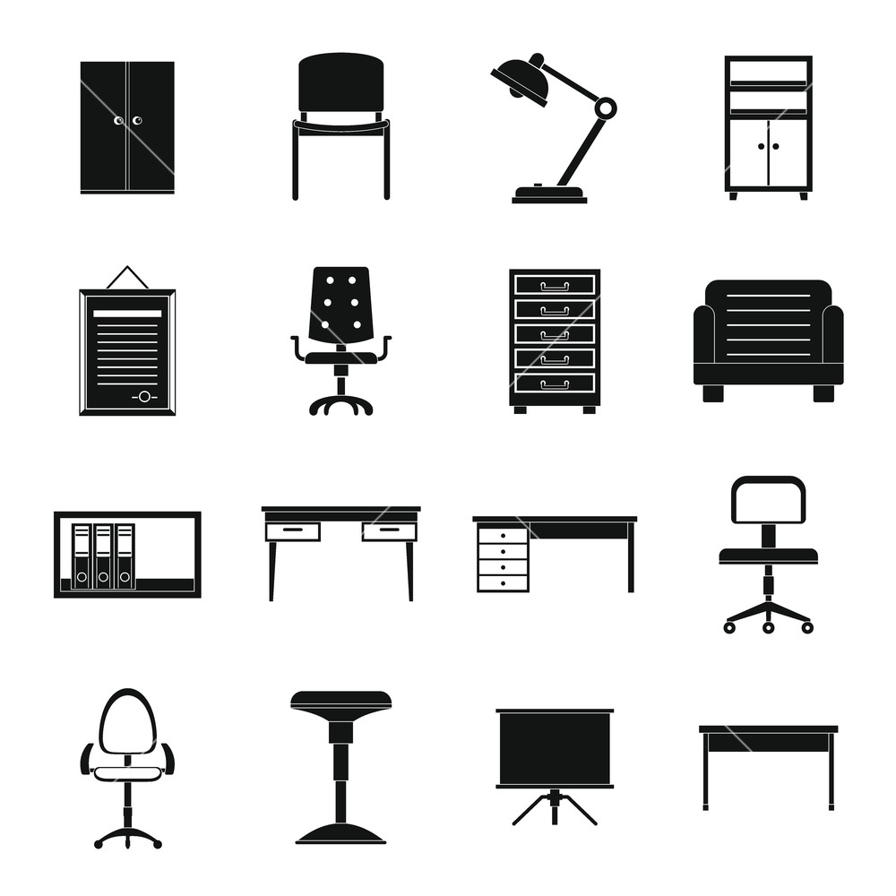 1000x1000 Office Furniture Icons Set Simple Illustration Of Office