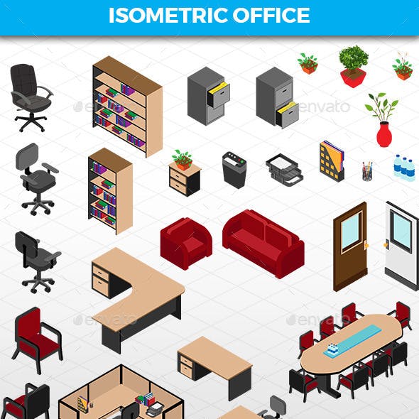 590x590 Pretty Isometric Office Furniture Vector Collection Vectors