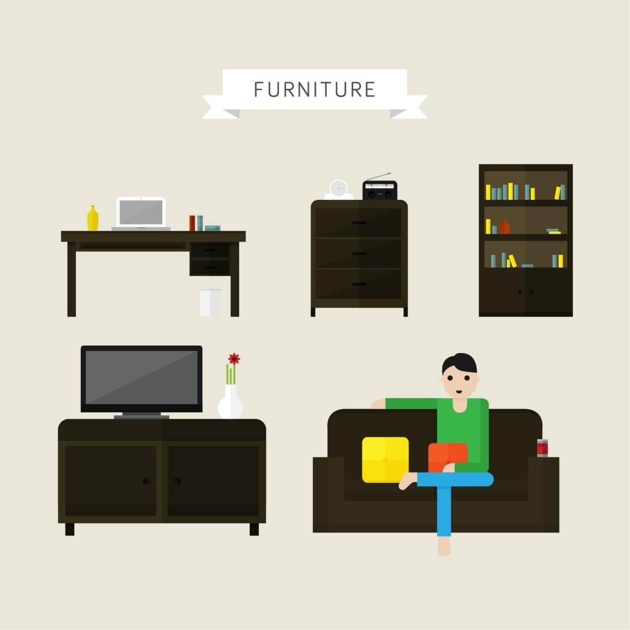 1280x1280 Free Vector House And Office Furniture Illustrations