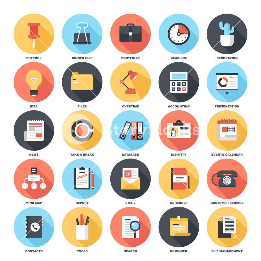 1000x1000 Abstract Vector Set Of Colorful Flat Business And Office Icons