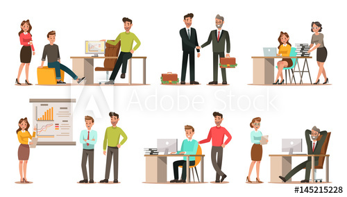 500x284 Set Of Business Characters Working In Office Vector Illustration