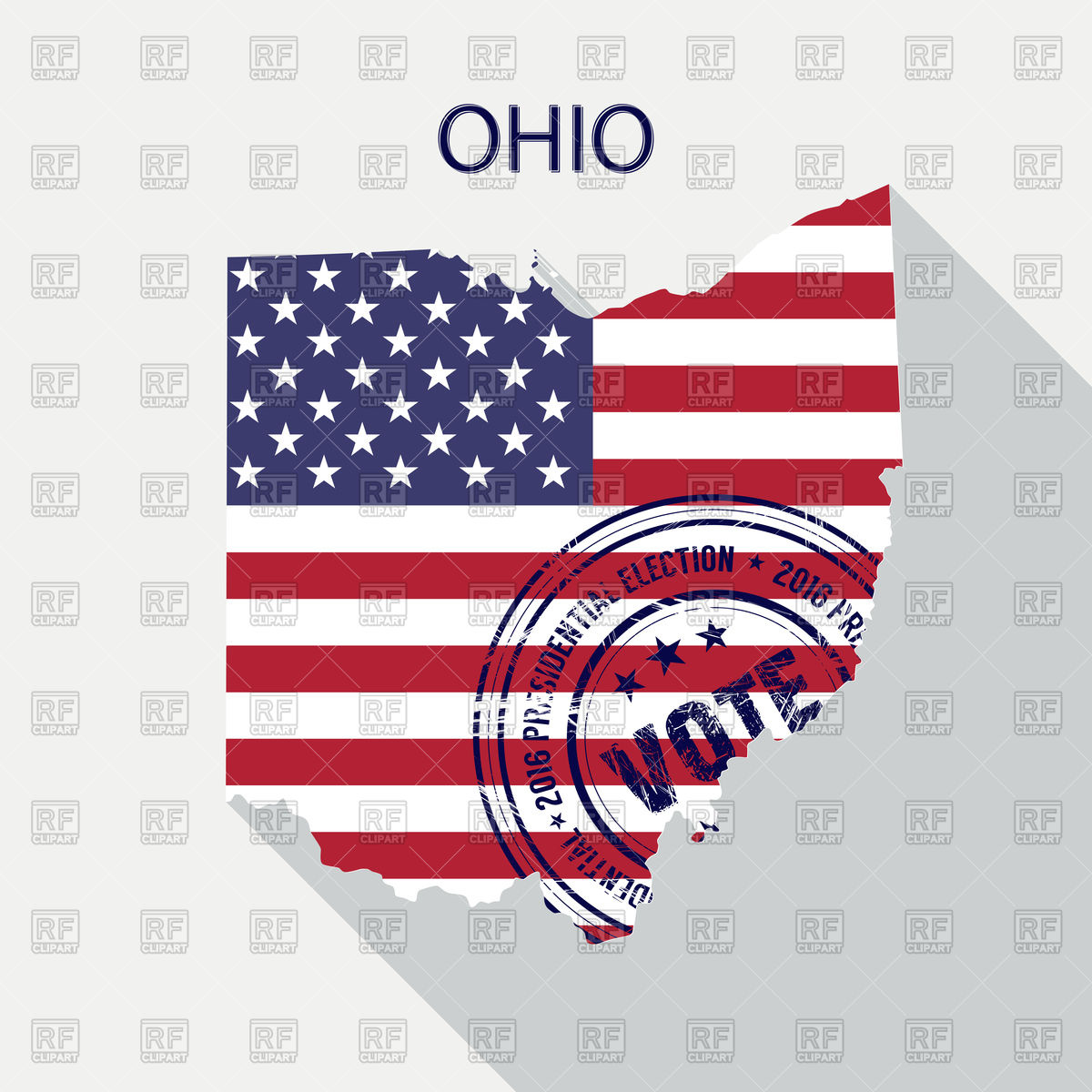 1200x1200 State Of Ohio Map With Flag And Presidential Day Vote Stamp Vector