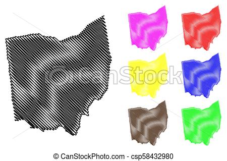 450x319 Ohio Map Vector Illustration, Scribble Sketch Ohio Map Black, Red