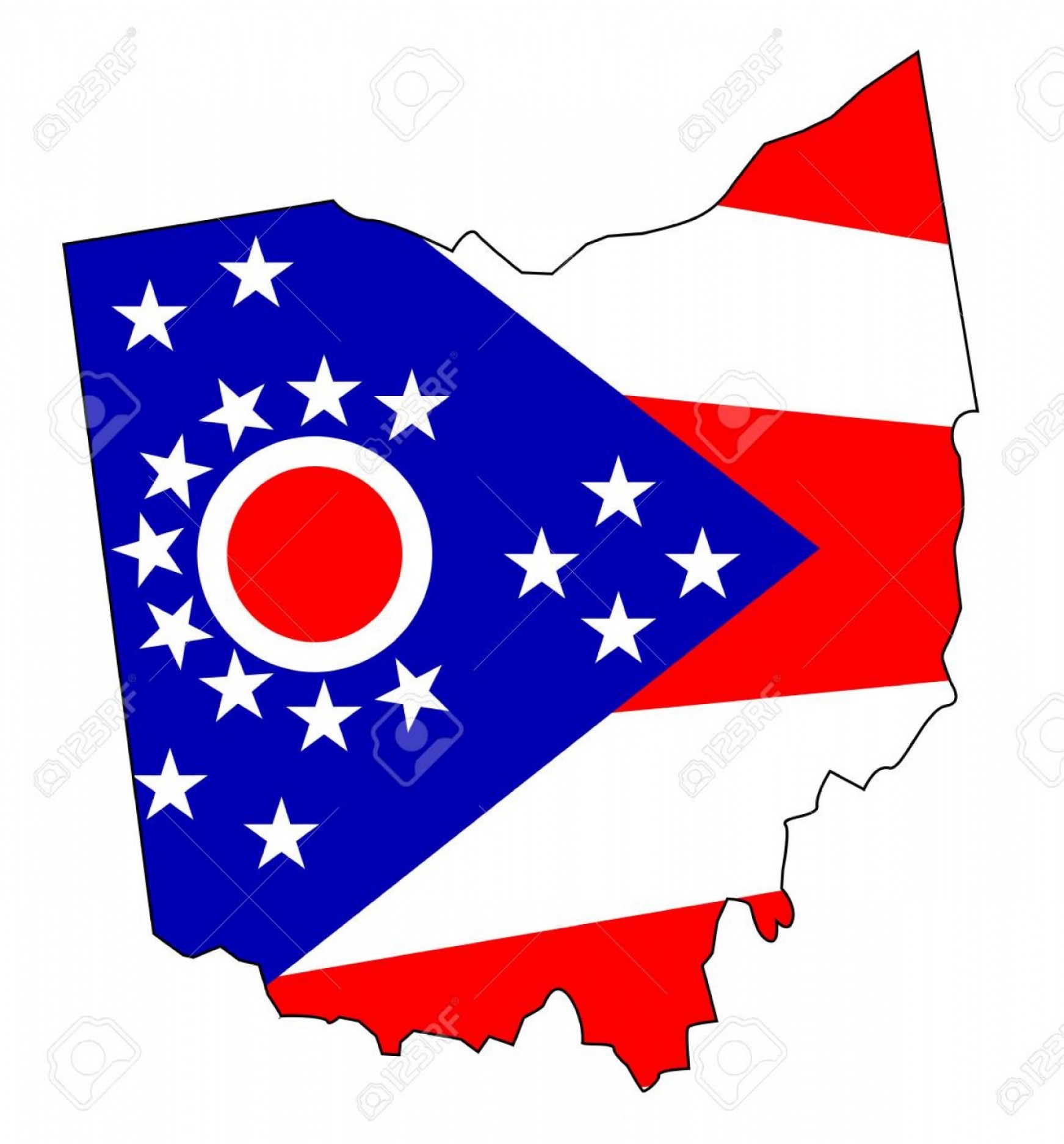 1743x1872 Photostock Vector Outline Map Of The State Of Ohio With Flag Inset