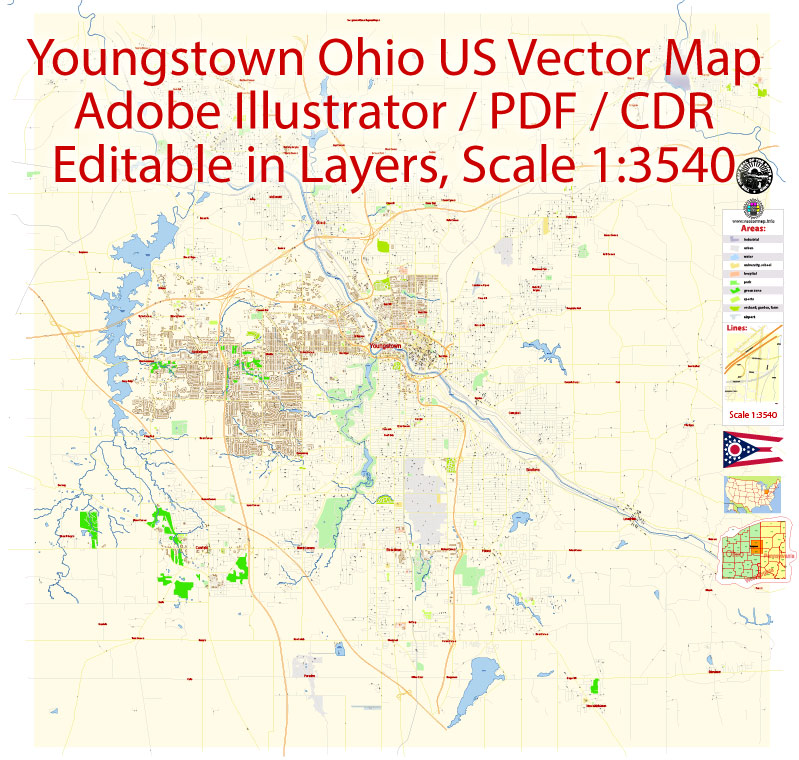 799x760 Youngstown Area Pdf Map Ohio Detailed City Plan Editable Street Map