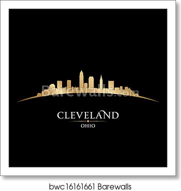 362x382 Cleveland Ohio City Skyline Silhouette Black Background Art