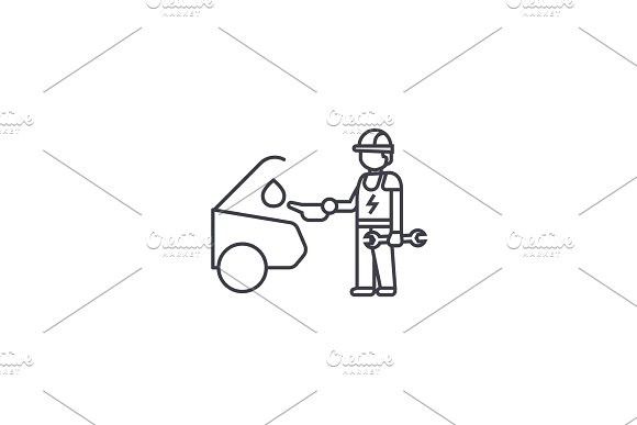 580x387 Car Oil Change Vector Line Icon, Sign, Illustration On Background