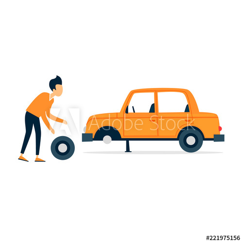 500x500 Car Repair, Tire Fitting, Oil Change, Breakage Flat Style Vector