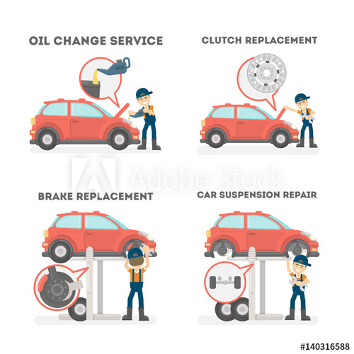 500x500 Car Service Set On White Background Repair Service And Oil Change