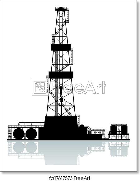 450x580 Free Art Print Of Oil Rig Silhouette Detailed Vector Illustration